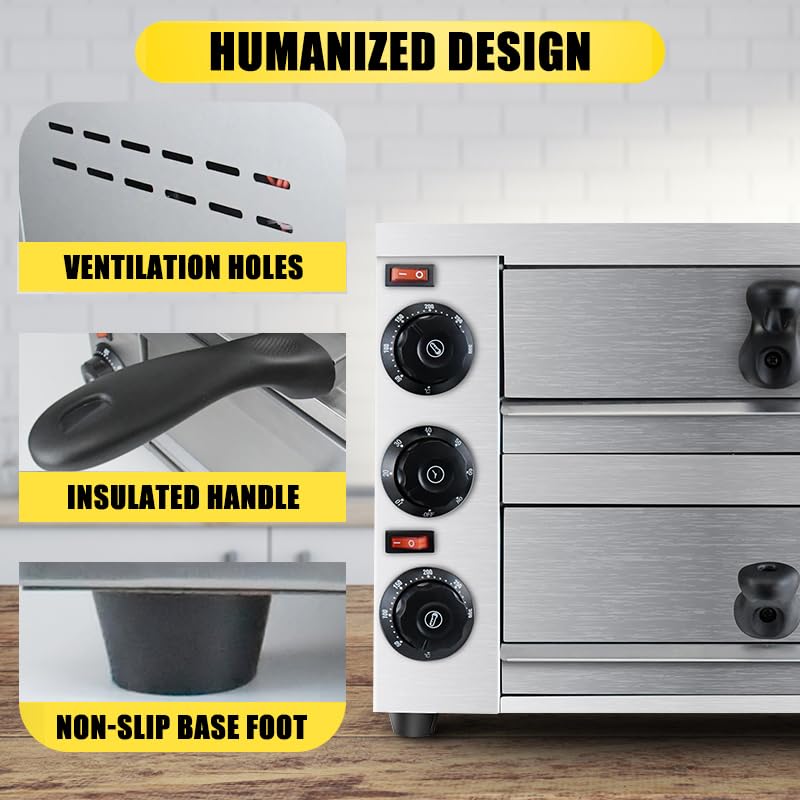 KOOTEN 2 Tier Electric Pizza Oven - Stainless Steel Commercial Countertop Pizza Maker with Timer for Home & Restaurant | Perfect for Indoor Baking, Parties & Small Businesses