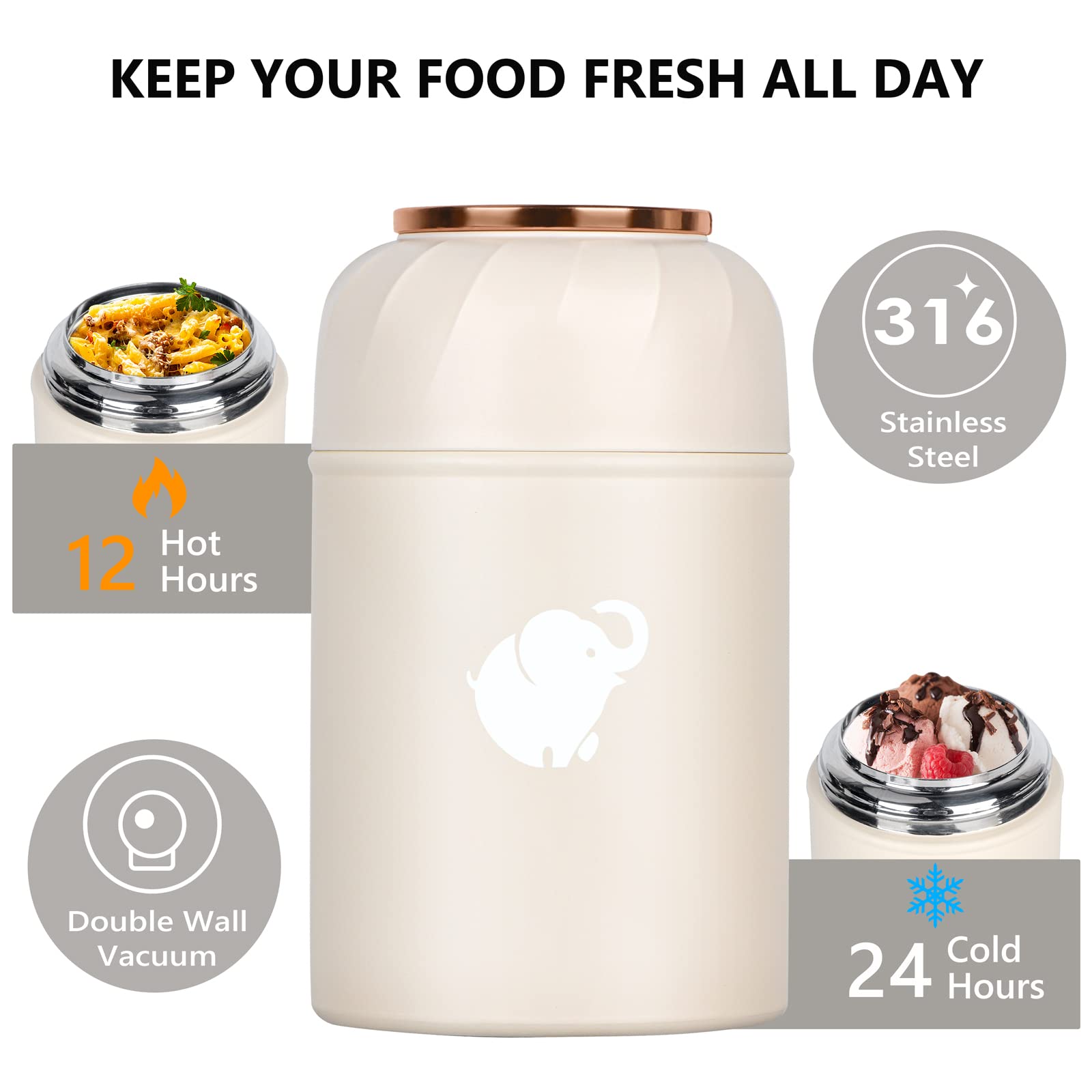 **Insulated Food Thermos for Hot Meals - Leak-Proof Wide Mouth Soup Container with Foldable Fork & Spoon, Portable Handle for Office, Picnic, Camping & Travel**