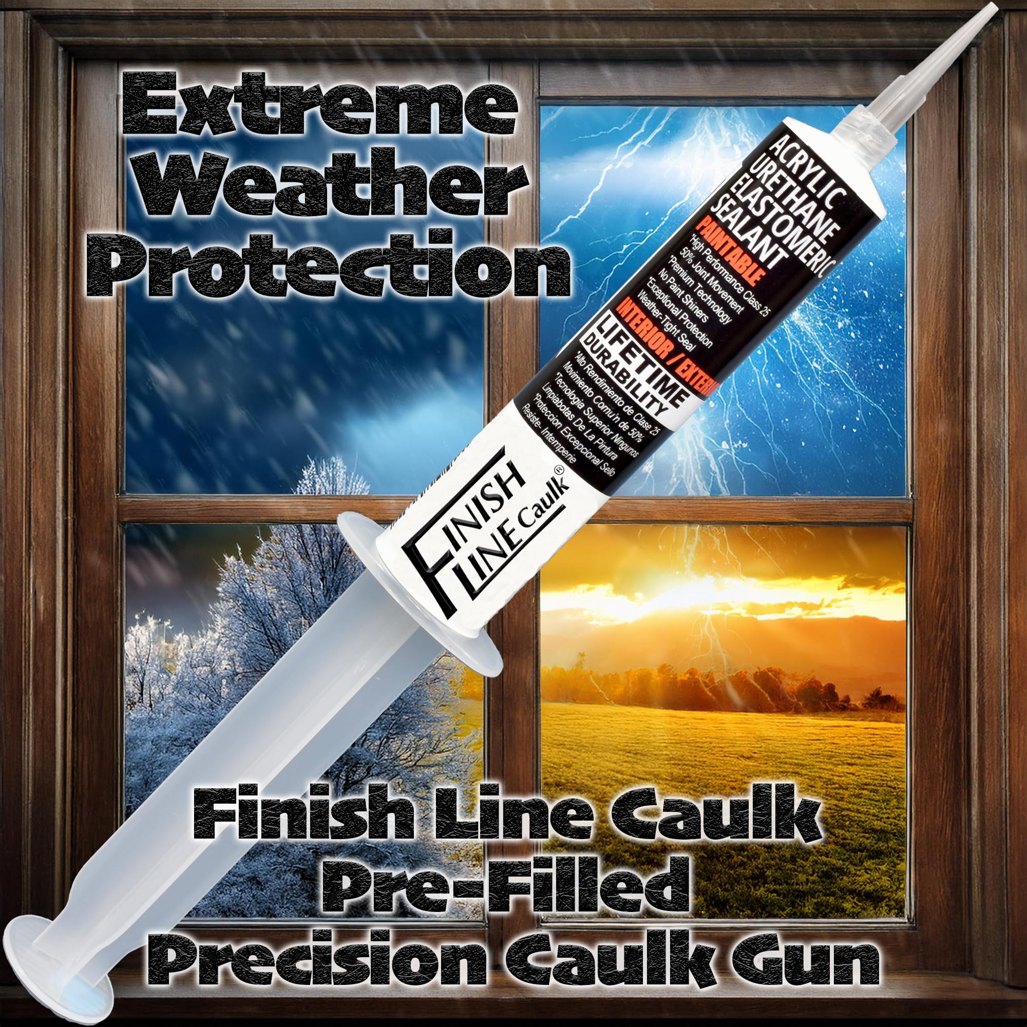 Pre-Filled Precision Caulk Gun - Off White (5 Pack) for Sealing, Waterproofing & DIY Home Repairs - Perfect for Bathrooms, Kitchens & Window Frames
