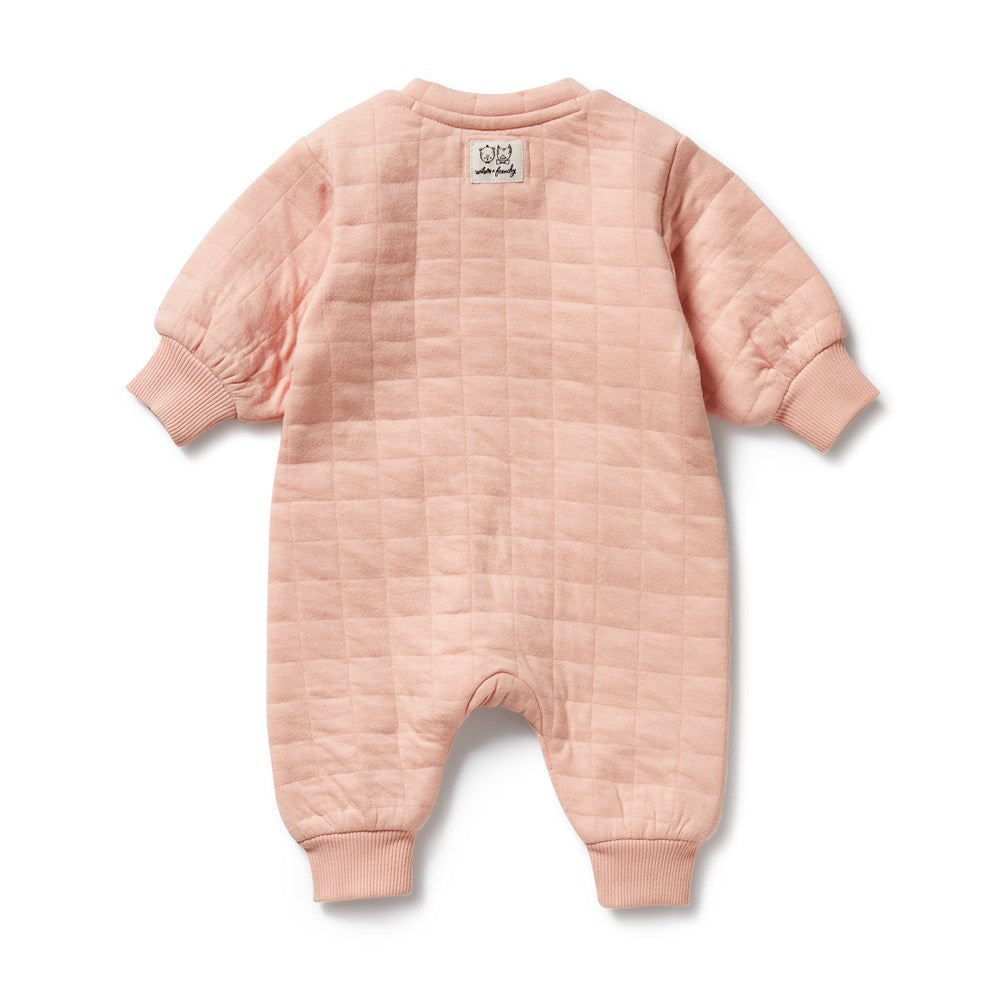 Organic Quilted Pink Baby Growsuit - Soft Cotton Infant Romper for Newborns | Perfect for Playtime, Photos & Everyday Comfort