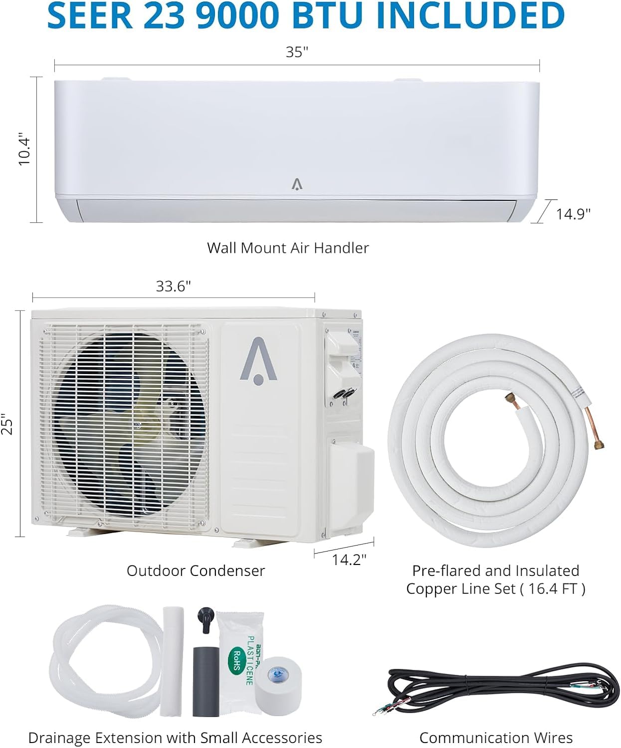 18,000 BTU Mini Split Air Conditioner & Heat Pump - 23 SEER2 Inverter Ductless AC System with Alexa Control - Pre-Charged & Includes Installation Kit - Cools & Heats Rooms up to 1,250 Sq.Ft - Perfect for Bedrooms, Living Rooms & Home Offices