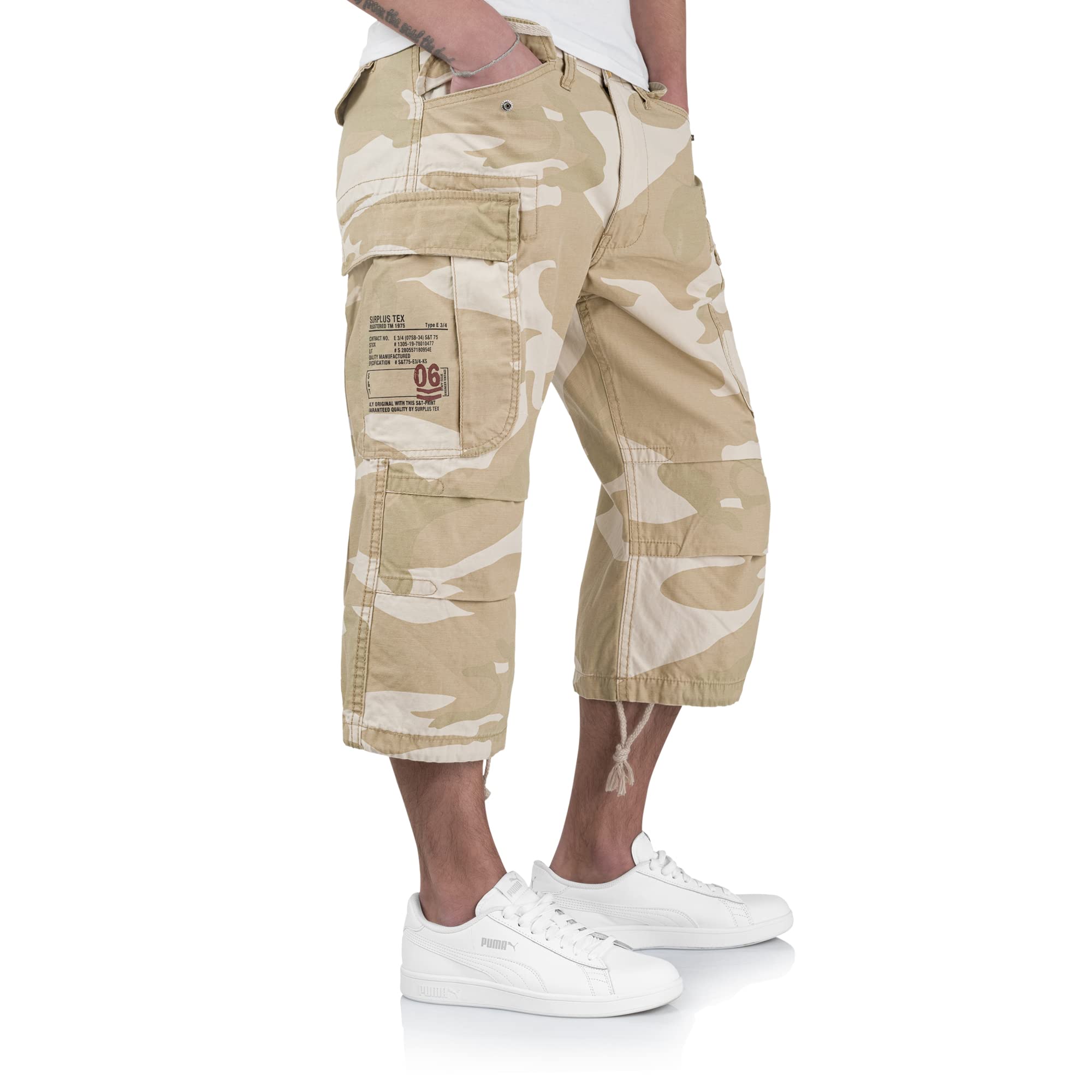 Vintage Surplus Engineer 3/4 Shorts - Military Desert Storm Style Cargo Pants for Outdoor Adventure & Tactical Wear