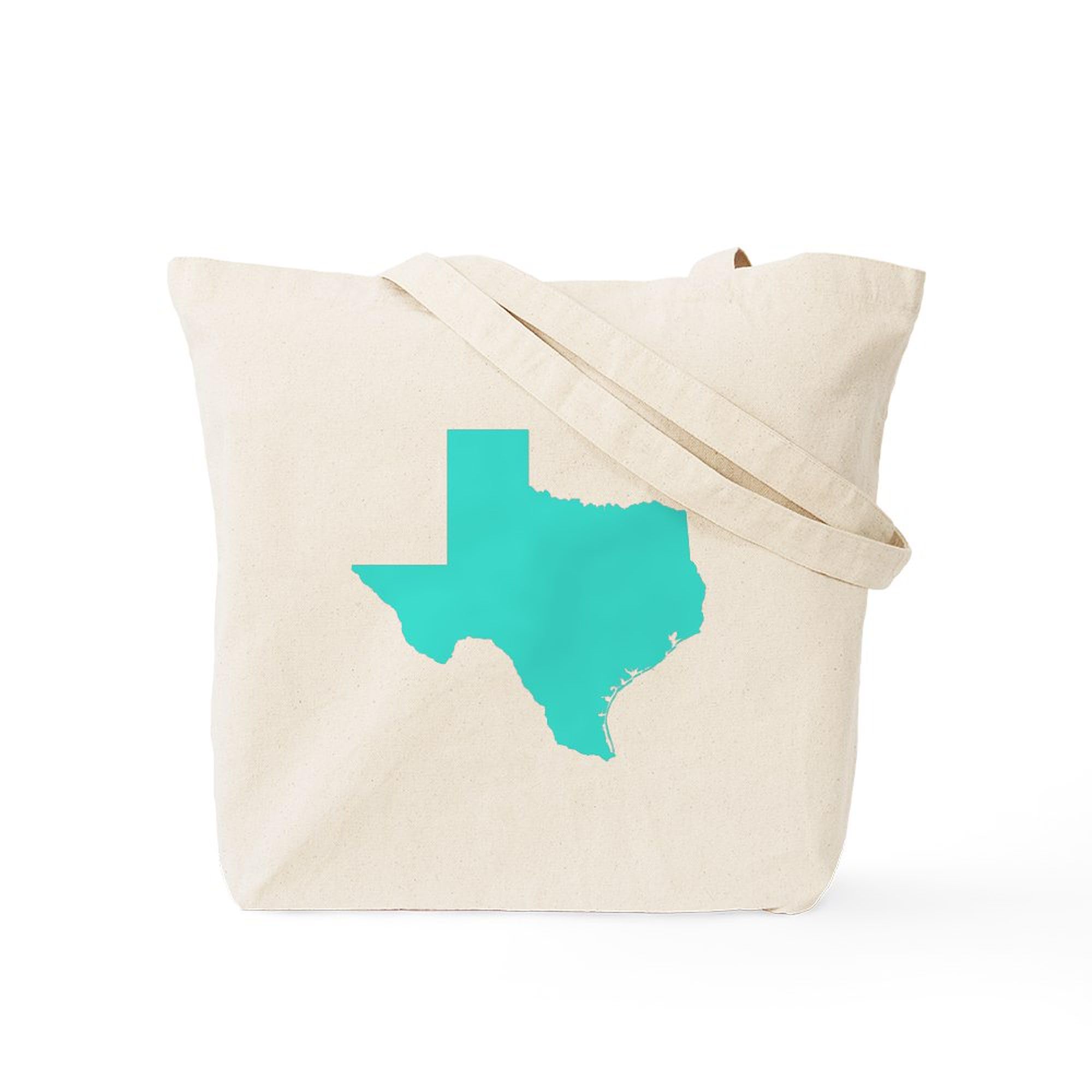 Turquoise Texas Outline Tote Bag - Natural Canvas Reusable Shopping Bag for Groceries, Beach & Travel | Eco-Friendly Cotton Tote with State Design
