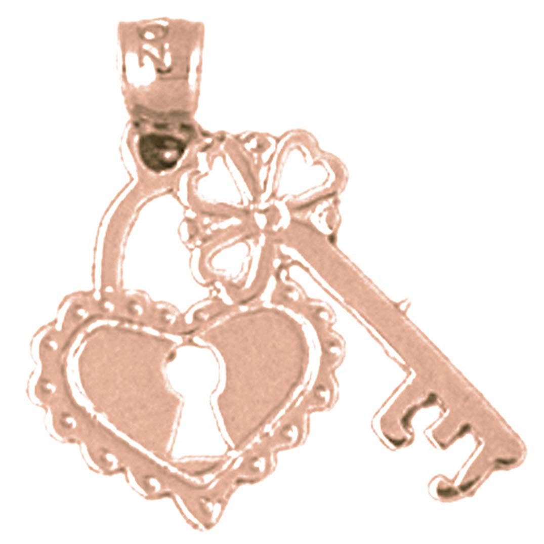 14K Rose Gold Heart Lock and Key Pendant Necklace - 19mm Romantic Jewelry Gift for Women, Perfect for Valentine's Day, Anniversary and Special Occasions