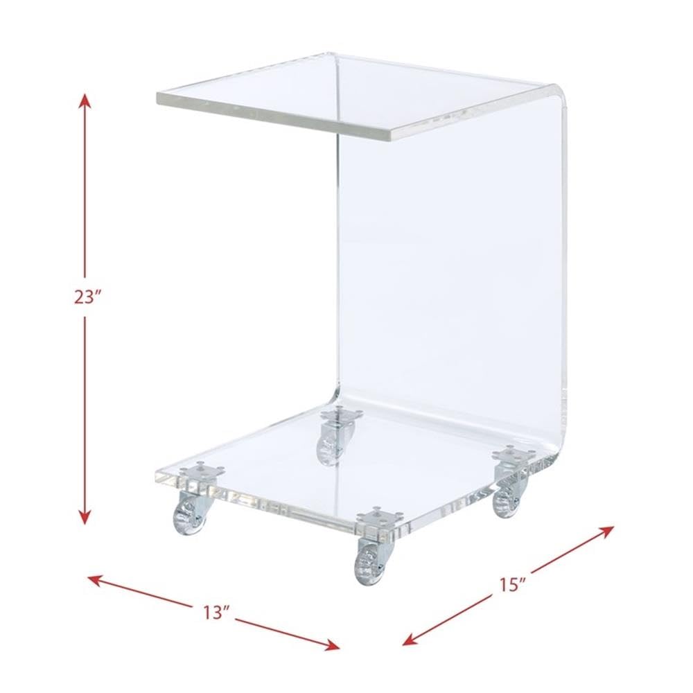 BOWERY HILL Modern Clear Resin End Table - Rectangle C-Shape Coffee Table with Shelf, Fits Under Couch - Perfect for Living Room, Bedroom & Small Spaces