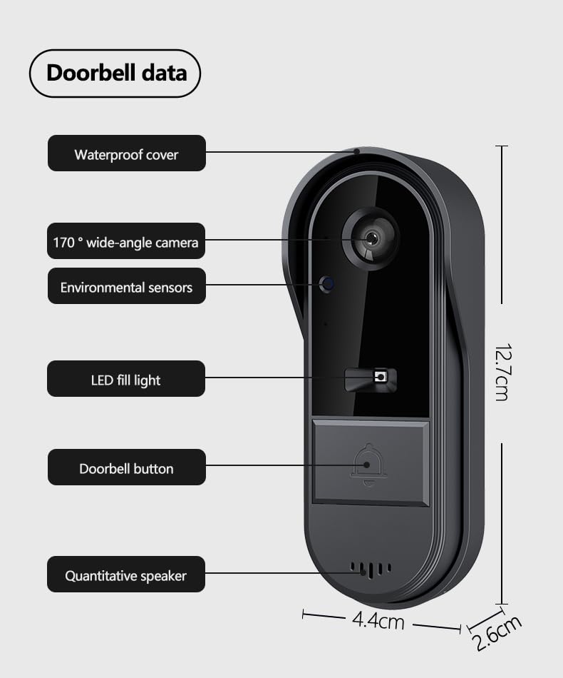 Wireless Doorbell Camera with Screen Monitor - No WiFi, No Subscription, Waterproof, 170° Wide Angle, Two-Way Audio Intercom - Ideal for Home Security, Apartments, and Office Entrances