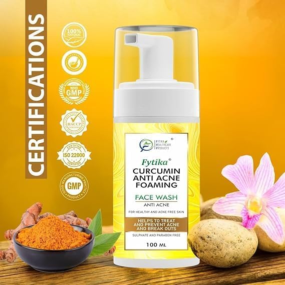 Best Anti-Acne Foaming Face Wash with Curcumin & Natural Extracts - Deep Cleansing & Exfoliating for Clear Skin | Prevents Breakouts for Women & Men | 100ml | Perfect for Daily Skincare & Acne-Prone Skin