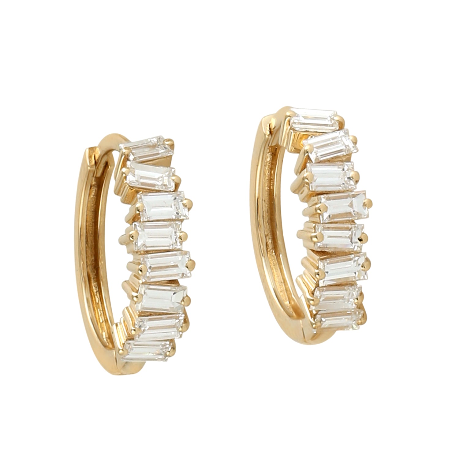 18K Yellow Gold Baguette Cut Diamond Hoop Earrings - Handmade Luxury Jewelry for Women, Perfect for Weddings, Parties & Special Occasions