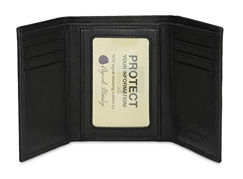 RFID Blocking Double ID Trifold Wallet - Secure & Slim Black Leather Wallet for Men & Women | Perfect for Travel, Business & Everyday Use