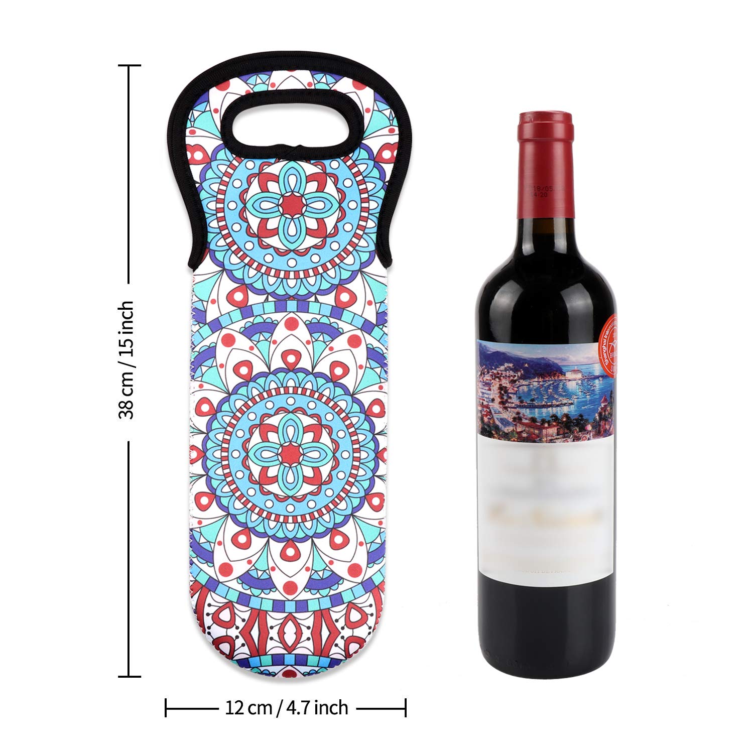 Insulated Neoprene Wine Tote Bag - Single Bottle Wine Carrier with Built-in Holder for Travel, Picnics & Outdoor Events