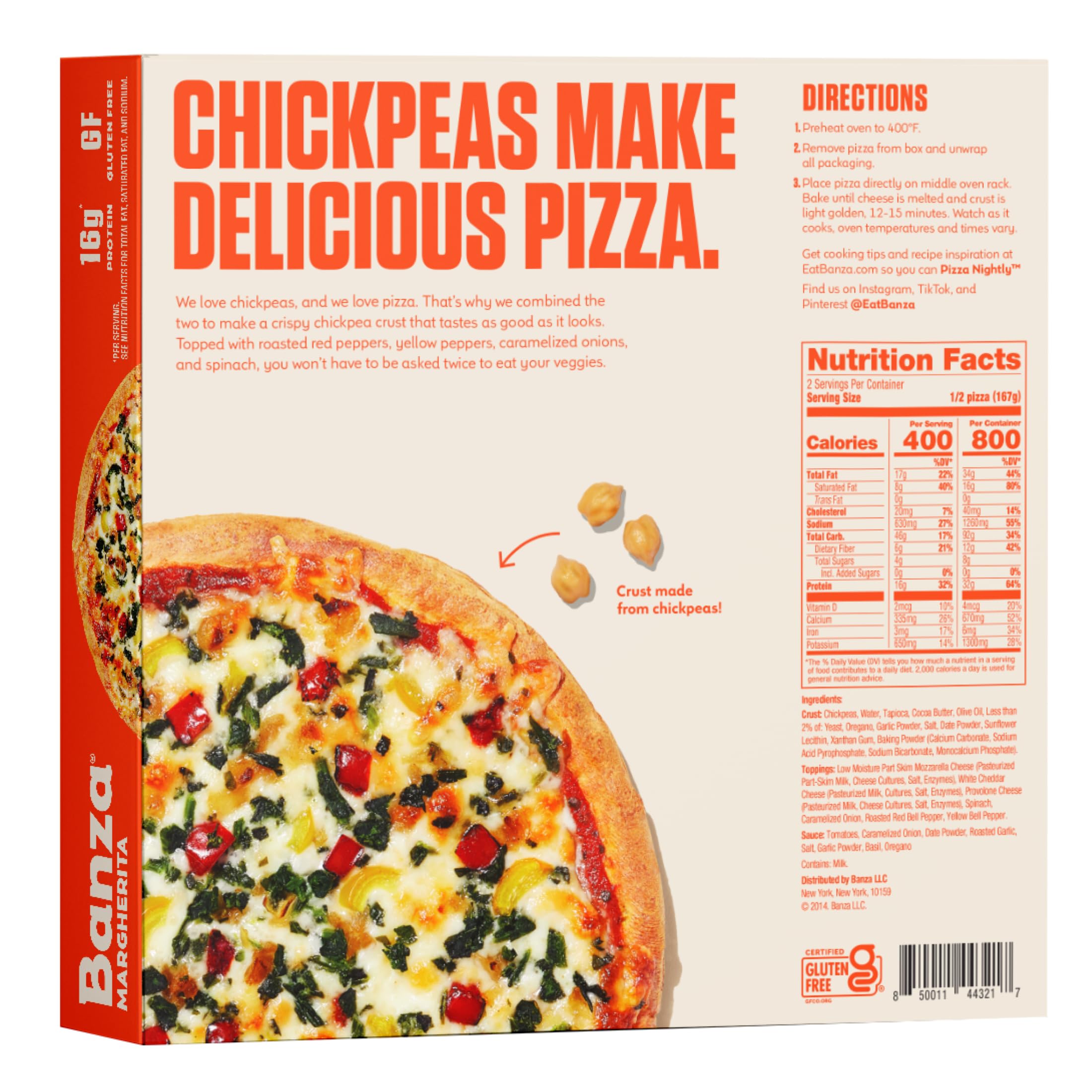 Banza Roasted Veggie Chickpea Frozen Pizza - High Protein, Gluten Free, 10.9oz (Pack of 1) | Healthy Plant-Based Meal for Busy Weeknights & Family Dinners