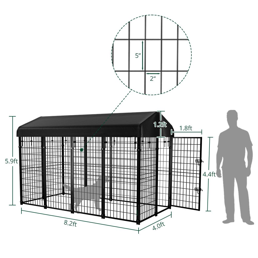 Heavy Duty 8'x6'x4' Outdoor Dog Kennel with Roof - UV-Resistant Waterproof Cover for Large Dogs - Durable Welded Steel Dog Crate & Playpen - Perfect for Backyard, Patio, and Kennel Training