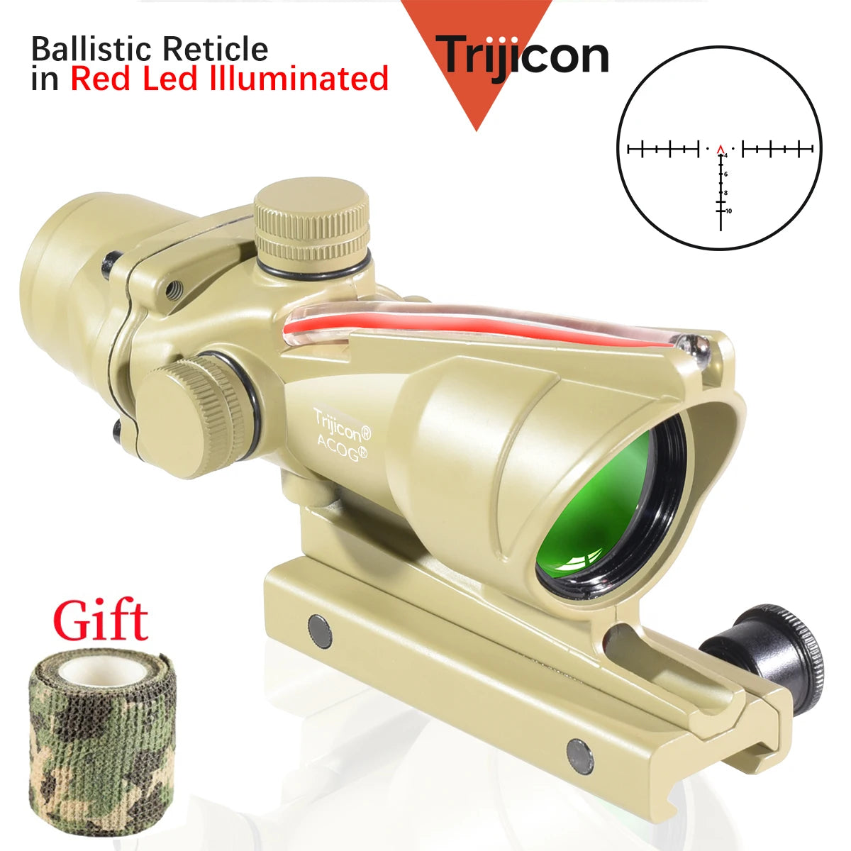 Trijicon 4x32 ACOG Scope with Red/Green Fiber Optic & Etched Reticle - Tactical Rifle Sight with RMR Red Dot for Airsoft & Hunting | Perfect for Close Quarters Combat & Long-Range Shooting