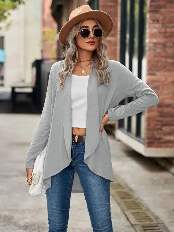 Women's Solid Color Loose Fit Cardigan Sweater - Lightweight Knit Open Front Long Sleeve Cover Up for Casual Wear, Office, and Layering