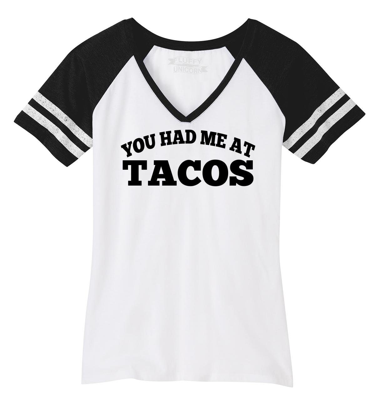 Funny Women's T-Shirt - 'You Had Me at Tacos' Comical V-Neck Tee for Casual Wear & Gifts | Perfect for Parties, Girls Night Out & Taco Lovers