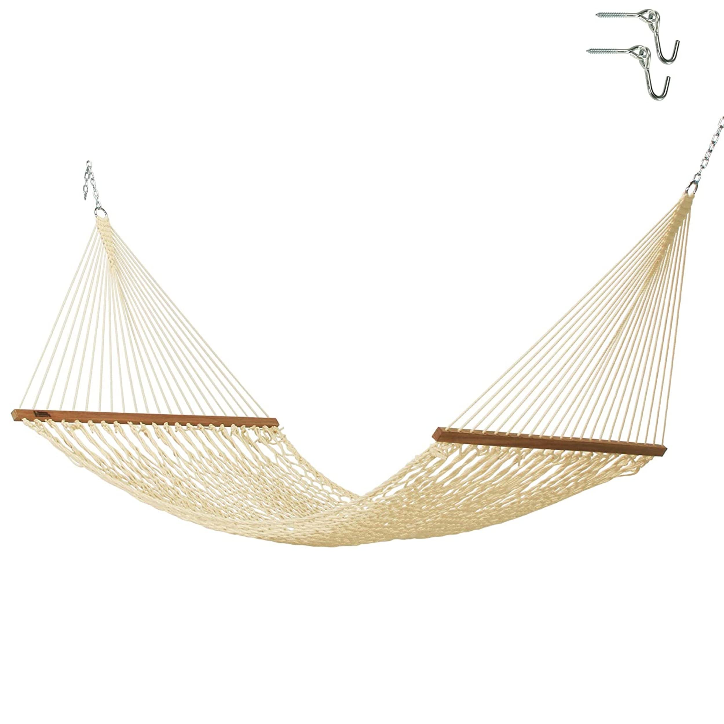 Premium Handcrafted Duracord Rope Hammock - 13ft Large Oatmeal Hanging Bed with Free Extension Chains & Tree Hooks | Made in USA | Supports 450lbs for 2 People (13' x 55