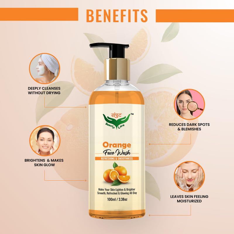 Refreshing Orange Face Wash for Brightening & Smooth Skin - Lighten & Brighten Complexion - Perfect for Daily Skincare & Glowing Skin Routine