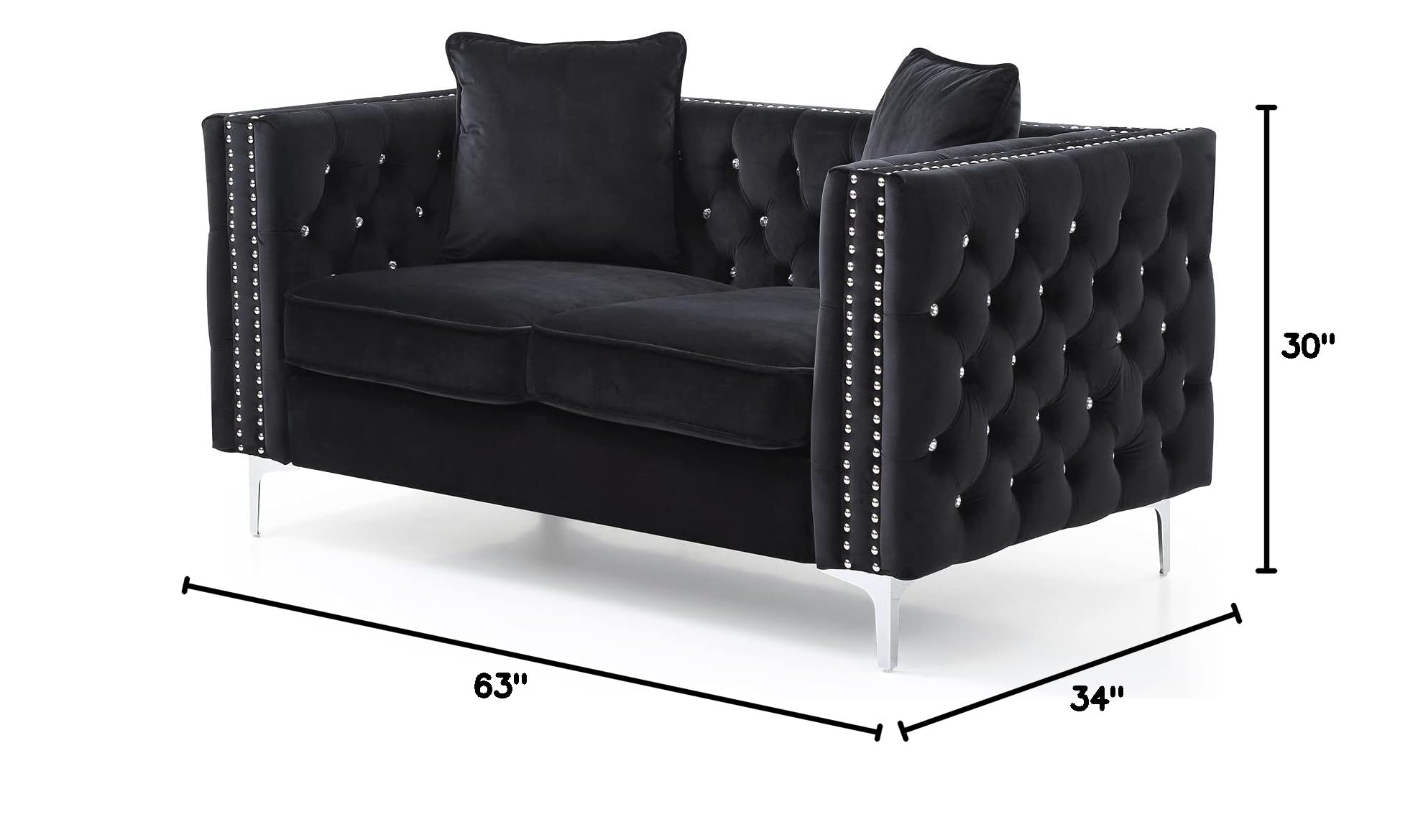 Glory Furniture Paige Velvet Loveseat in Black - Modern Small Sofa for Living Room, Bedroom & Apartment Decor