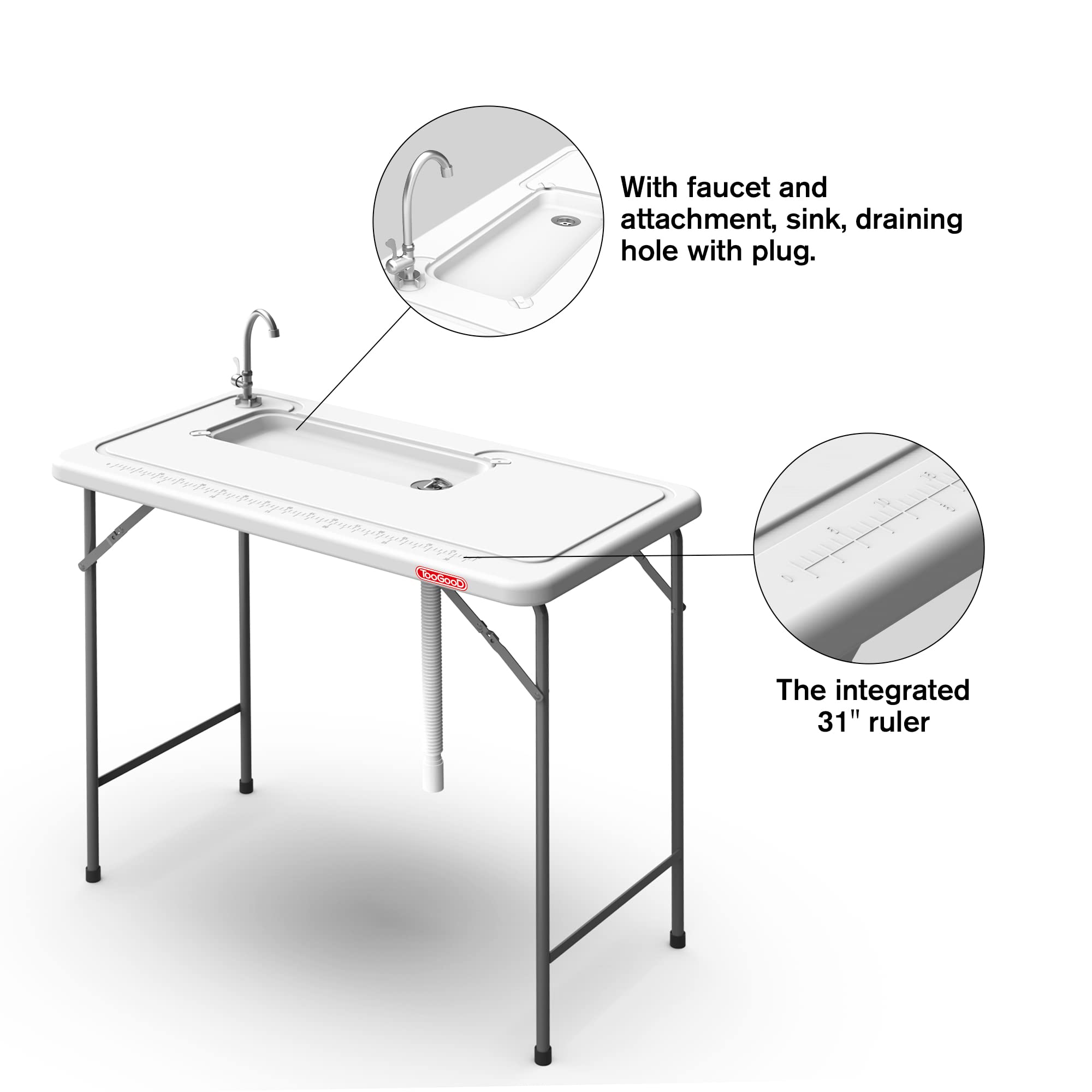 Portable Folding Fish Cleaning Table with Sink - Camping Dish Washing Station with Built-in 31