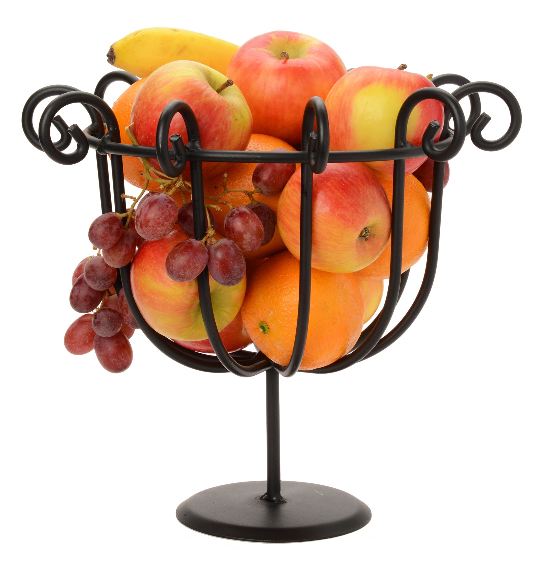 Scrolled Fruit Bowl - Elegant Wrought Iron Decor Basket Stand in Satin Black | Perfect for Kitchen Counter, Dining Table & Farmhouse Decor