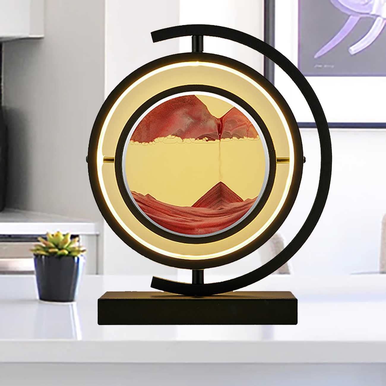 3D Deep Sea Moving Sand Art Picture - Round Glass LED Sandscapes in Motion for Adults & Kids, Large Desktop Decor for Home, Office, Party Gift | Stress Relief & Meditation Aid
