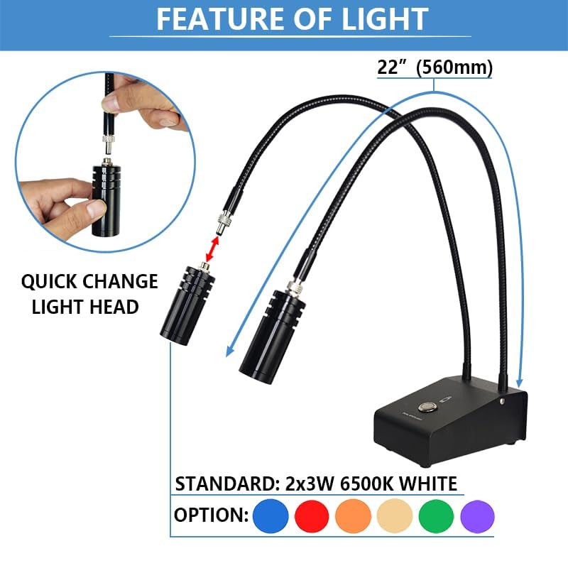 6W Dual LED Gooseneck Microscope Light - 6500K Adjustable Illuminator with Spot Light & 64-LED Ring Light for Stereo Digital Camera, Phone Repair, Soldering & Jewelry Making - Perfect for Precision Work & Detailed Inspection