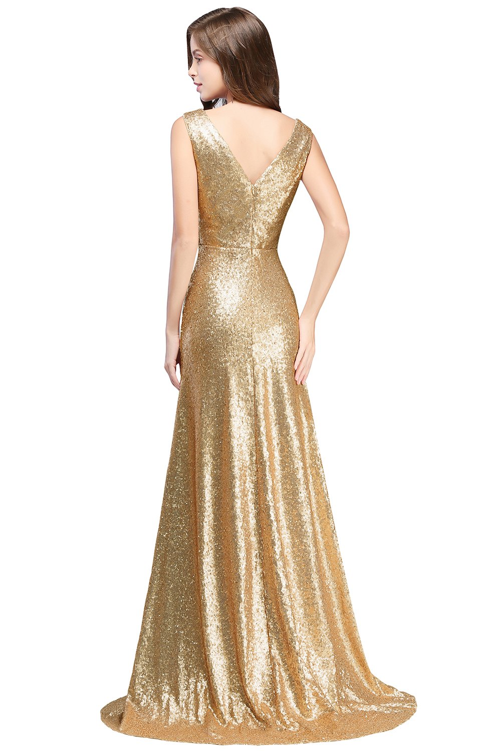 MisShow Women's Sparkly Sequins Bridesmaid Dress - Long V-Neck Prom Evening Gown for Weddings, Parties & Special Occasions