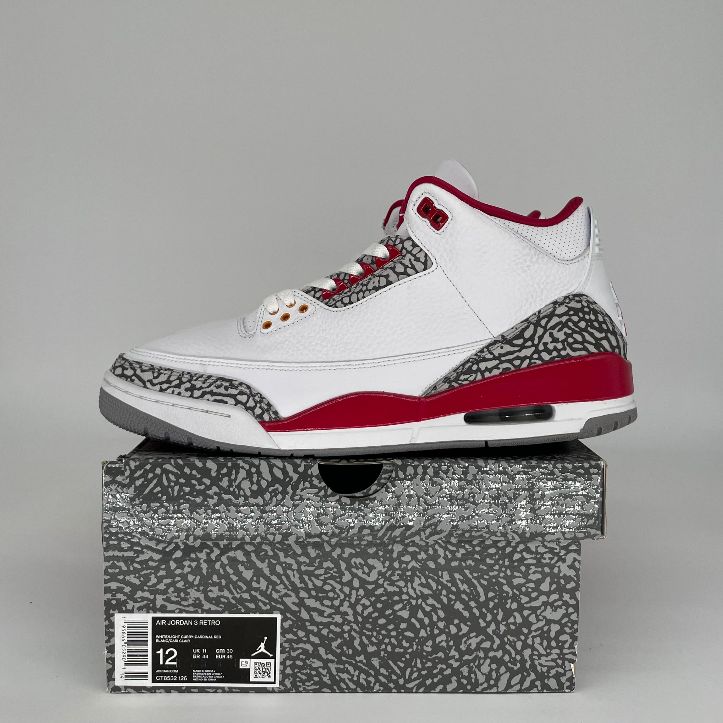AIR JORDAN 3 Cardinal Red Retro Sneakers - Men's Size 12 (CT8532-126) | Authentic Basketball Shoes for Sports & Streetwear Fashion