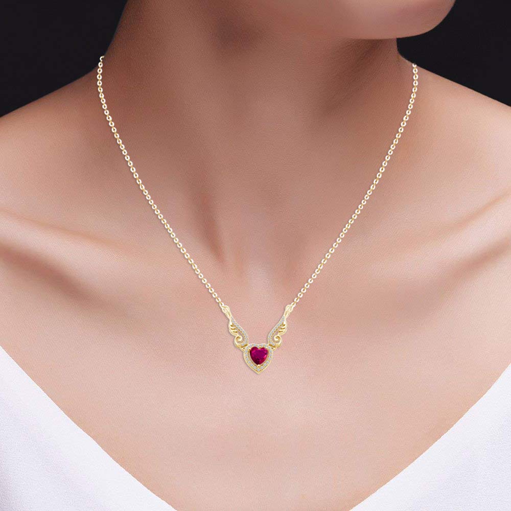 14K Gold Over Sterling Silver Angel Wings Heart Pendant Necklace - Perfect for Valentine's Gifts, Anniversaries & Romantic Occasions