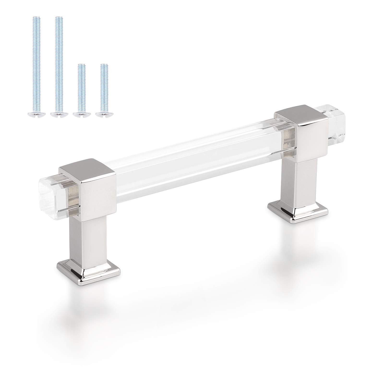 Knobelite 1 Pack 3-1/2 Inch Cabinet Pulls with Square Acrylic Tube - Zinc Alloy Kitchen Cabinet Handles in Polished Chrome - Perfect for Bedroom, Bathroom & Drawer Cabinets - Modern Home & Office Upgrade