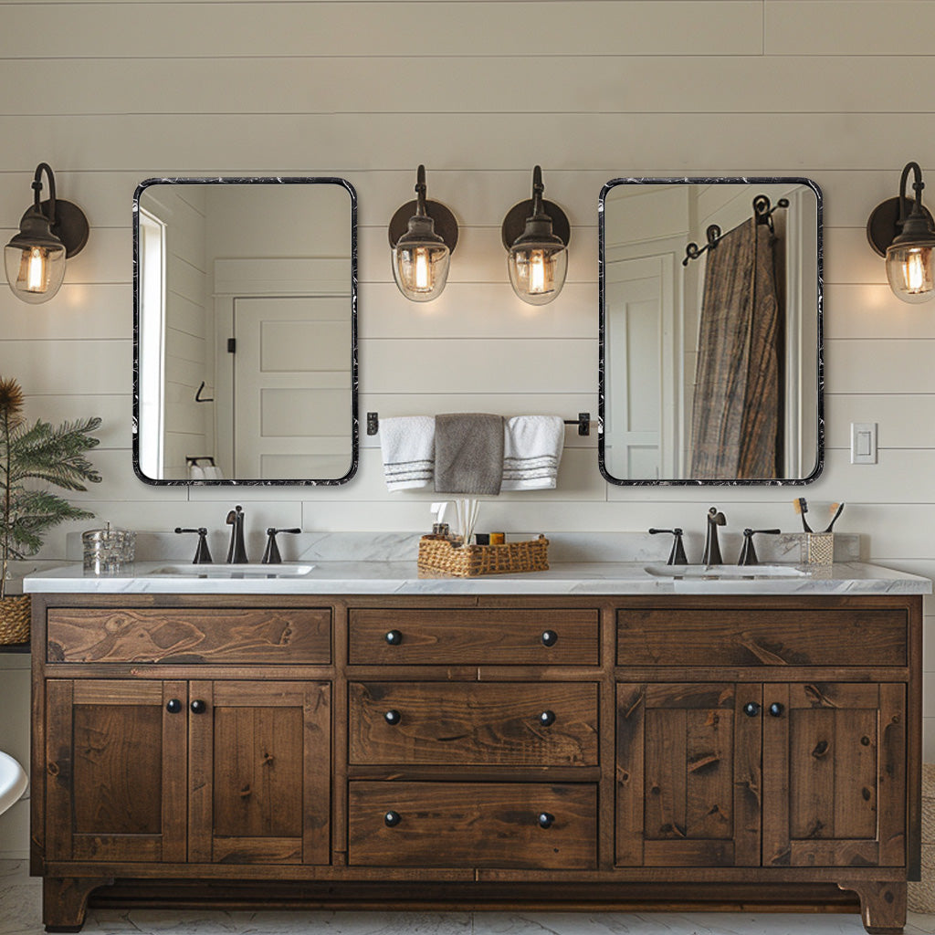 Modern Rectangle Wall Mirror with Marble Frame - Elegant Bathroom Vanity Mirror for Home Decor, Makeup & Dressing Room