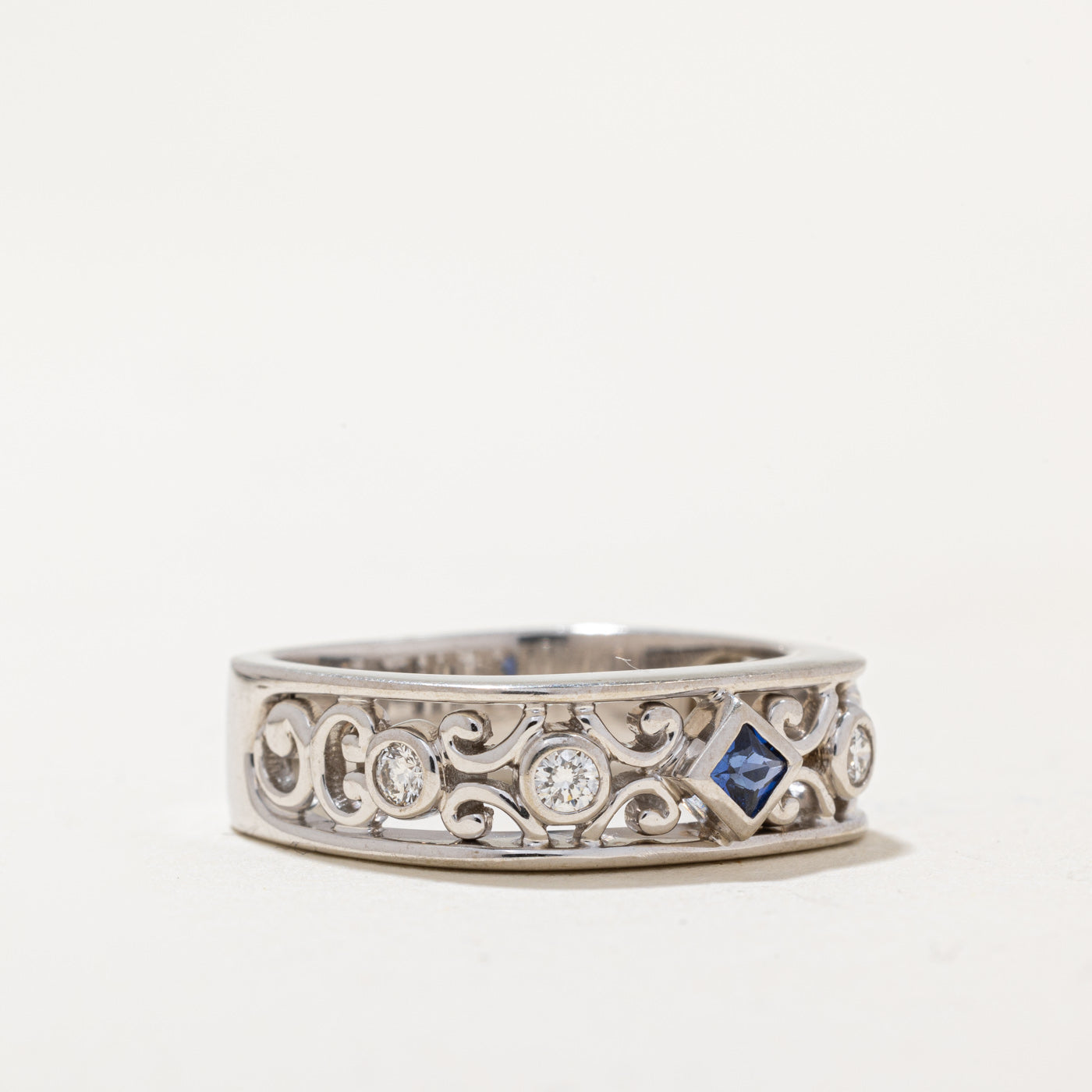Sapphire and Diamond Soft Square Ring - 0.06ct Center Stone, 0.10ctw Total - Size 5.5 - Elegant Wedding Band, Anniversary Gift for Her, Perfect for Everyday Wear and Special Occasions