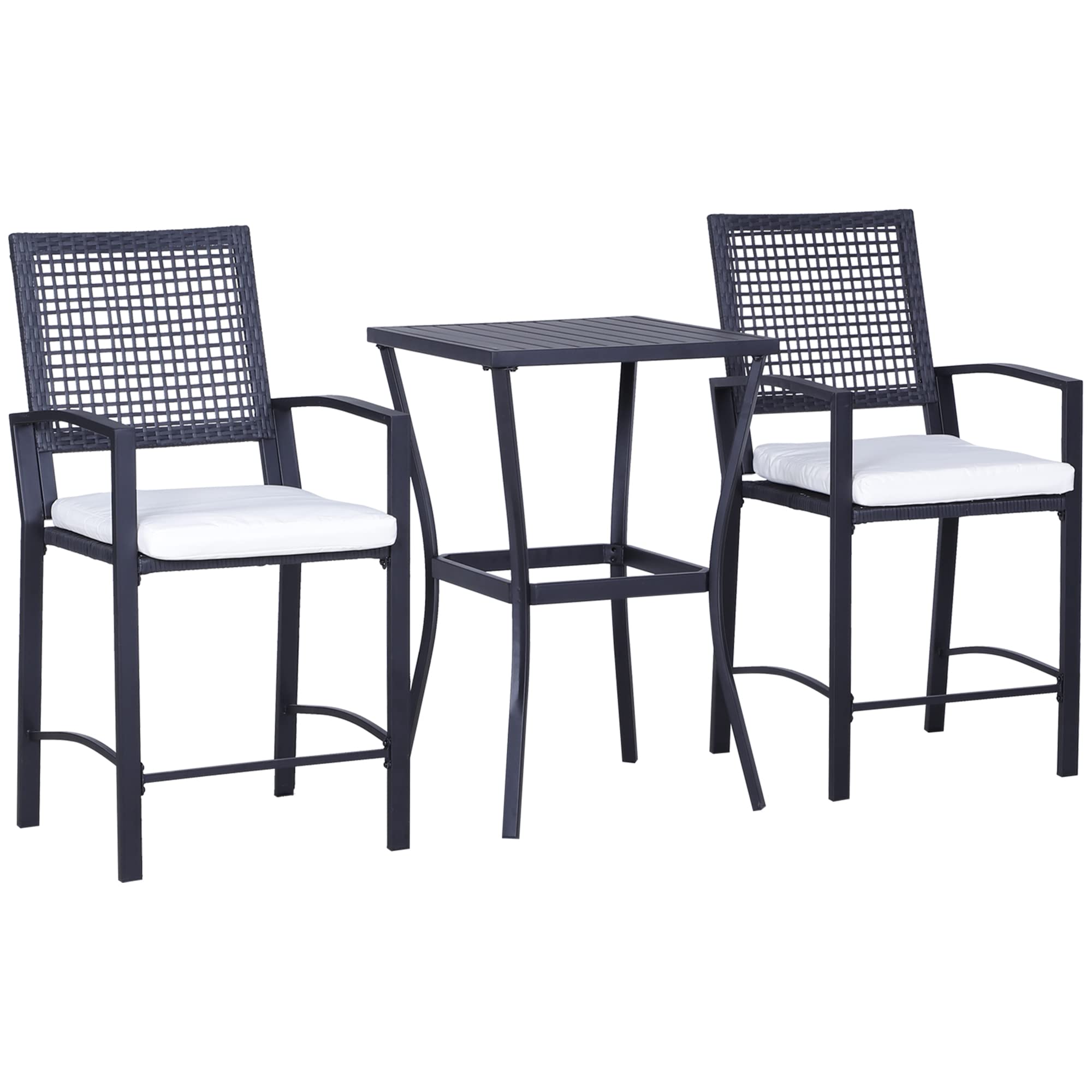 Outsunny 3-Piece Patio Bar Set with Soft Cushions - Rattan Wicker Outdoor Furniture for Backyard, Lawn, Deck & Poolside - Perfect for Entertaining, Lounging & Outdoor Dining
