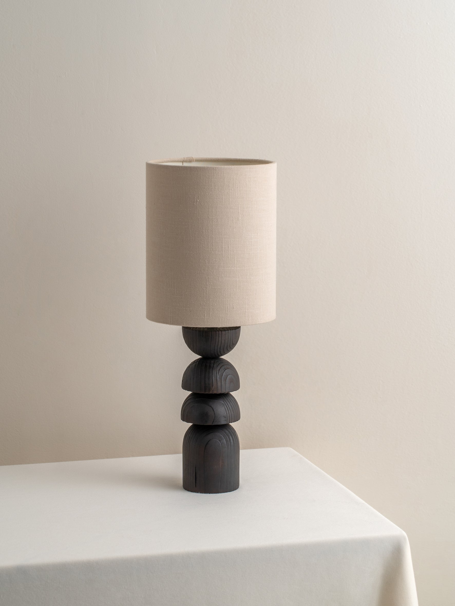 Aska Small Charred Wood & Natural Linen Table Lamp - Modern Rustic Bedside Lighting for Bedroom, Living Room, or Office