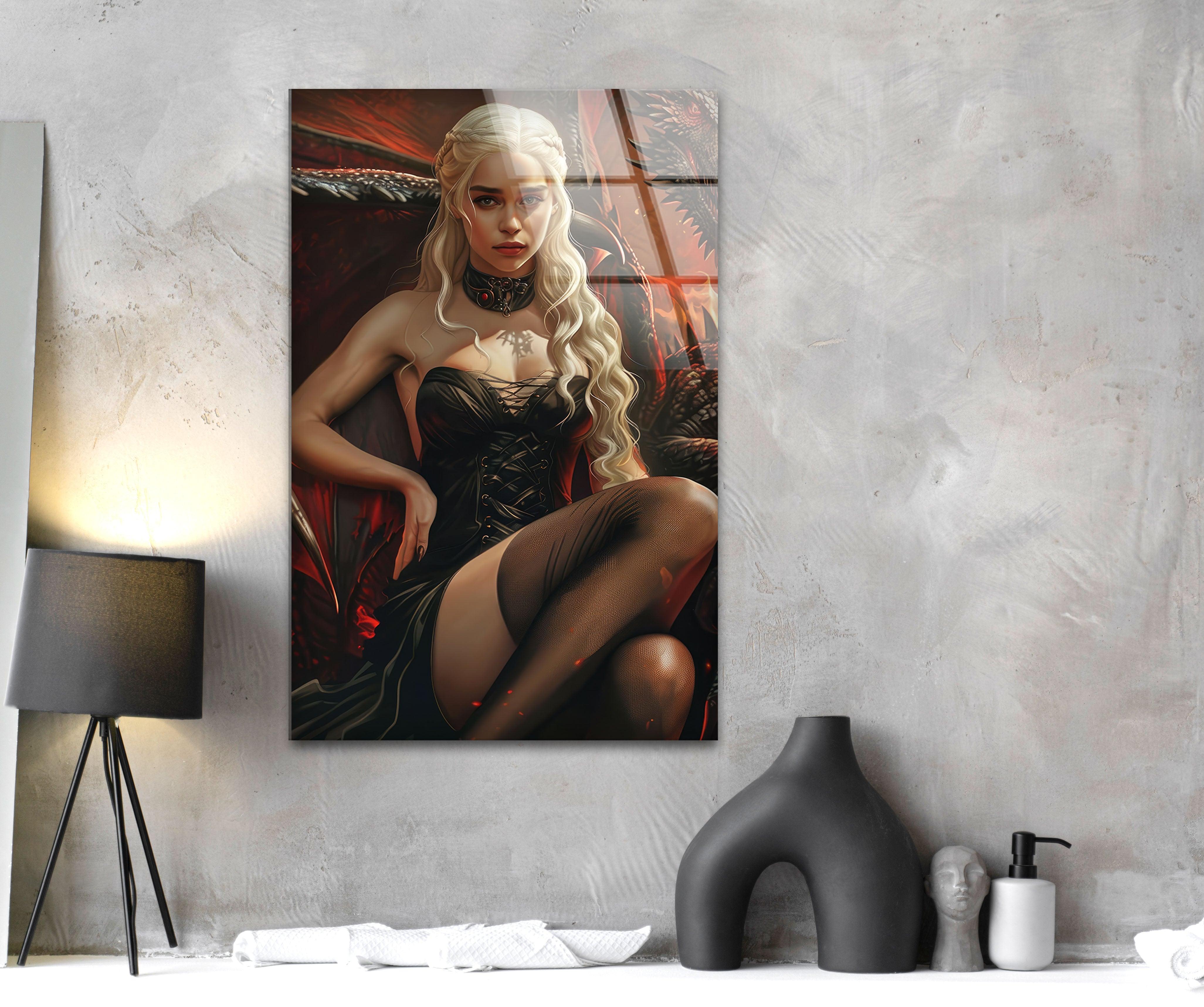 Daenerys Targaryen Glass Wall Art - Handmade Dragon Queen Decor for Game of Thrones Fans - Perfect for Living Room, Bedroom, or Office Decor