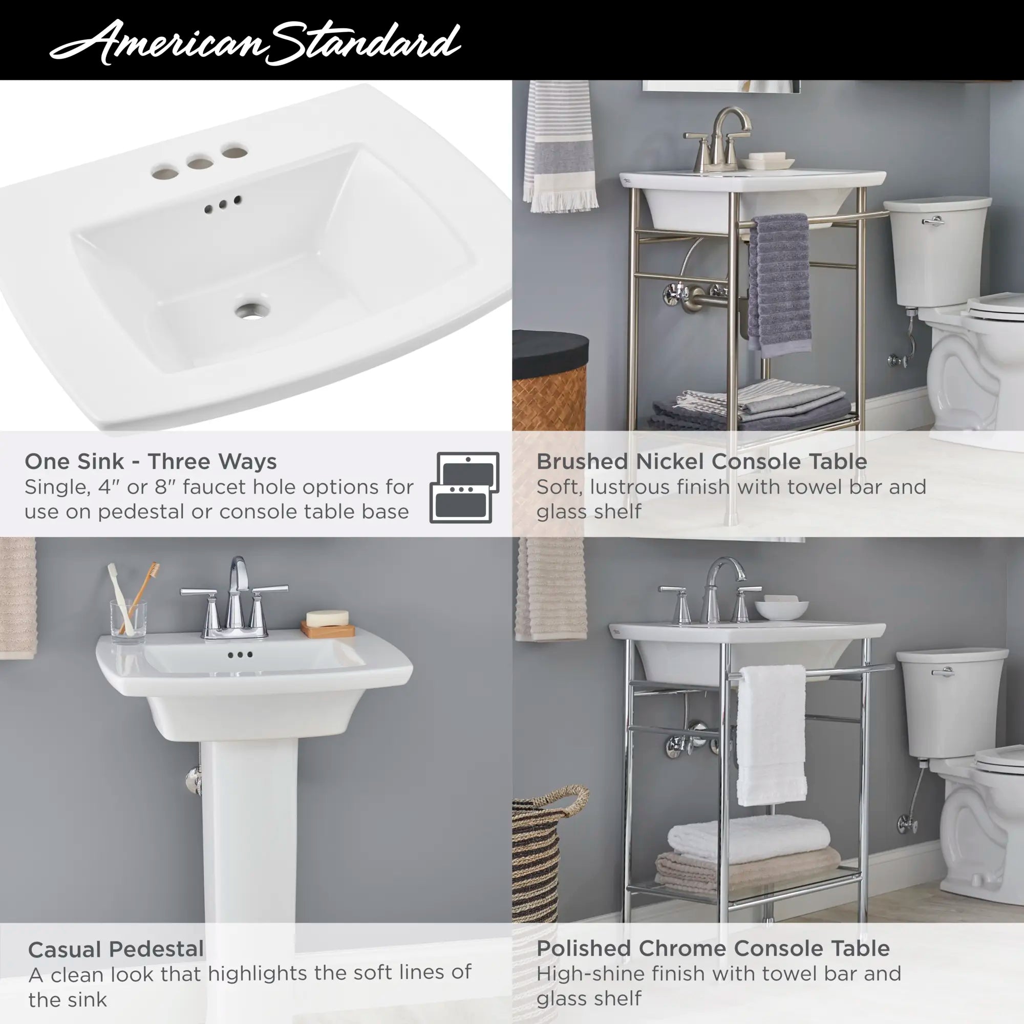 Edgemere Center Hole Only Pedestal Sink Top - White Ceramic Bathroom Sink for Vanity & Powder Room - Perfect for Modern & Traditional Home Decor