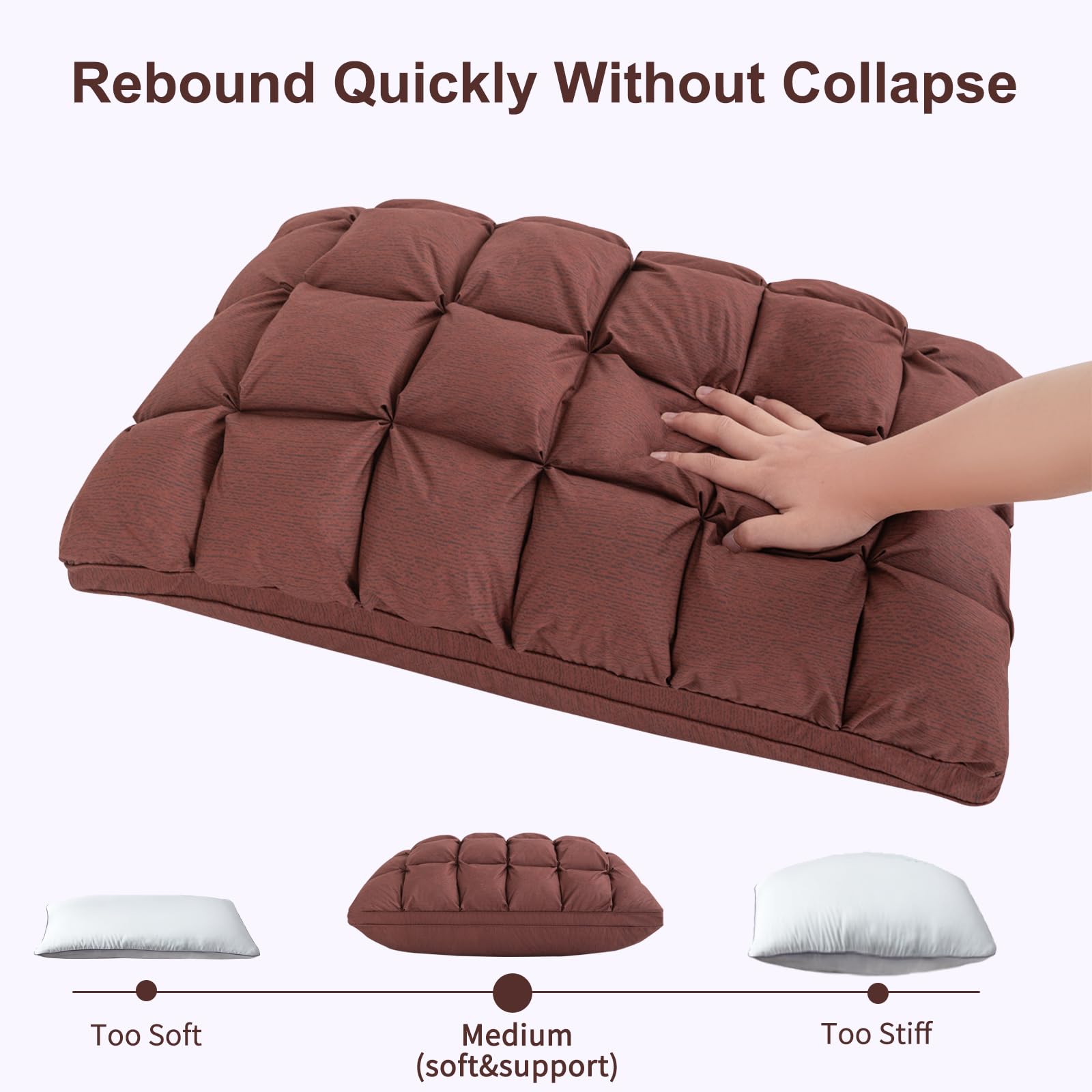 YOUR MOON Soft Standard Bed Pillows for Sleeping - Fluffy Down Alternative Pillow with Luxury Hotel Gel Support - Ideal for Side Sleepers (Brown) - Perfect for Home, Hotel, and Travel Use
