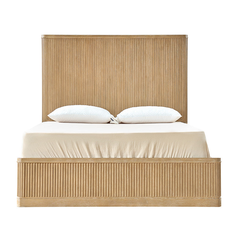 Modern Fluted Solid Wood Bed with Oak Texture – Elegant & Durable Bedroom Furniture for Home Decor | Perfect for Master Bedroom, Guest Room & Apartment