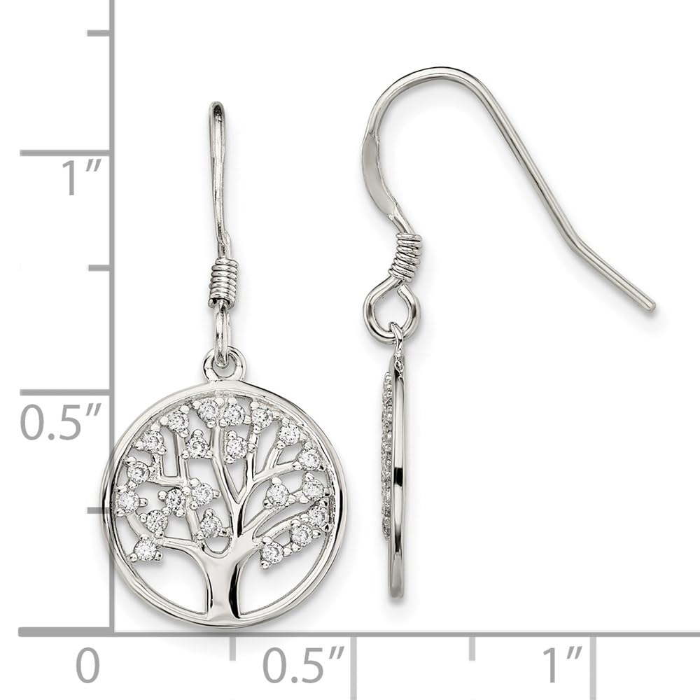 925 Sterling Silver Tree of Life Dangle Earrings with Cubic Zirconia - Shepherd Hook Fine Jewelry for Women - Perfect Gift for Her - Ideal for Weddings, Parties & Everyday Wear