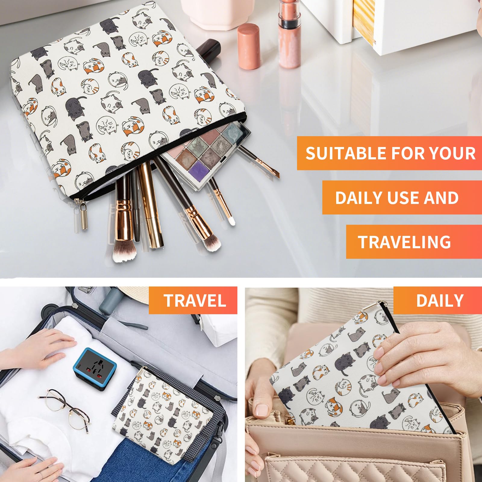 Degpum Cat Makeup Bags for Women - Cute Cosmetic Organizer with Cat Design - Perfect Gift for Sisters, Daughters & Friends - Great for Travel, Birthdays, Christmas & Mother's Day - Ideal for Makeup Storage, Travel Essentials & Daily Beauty Routine