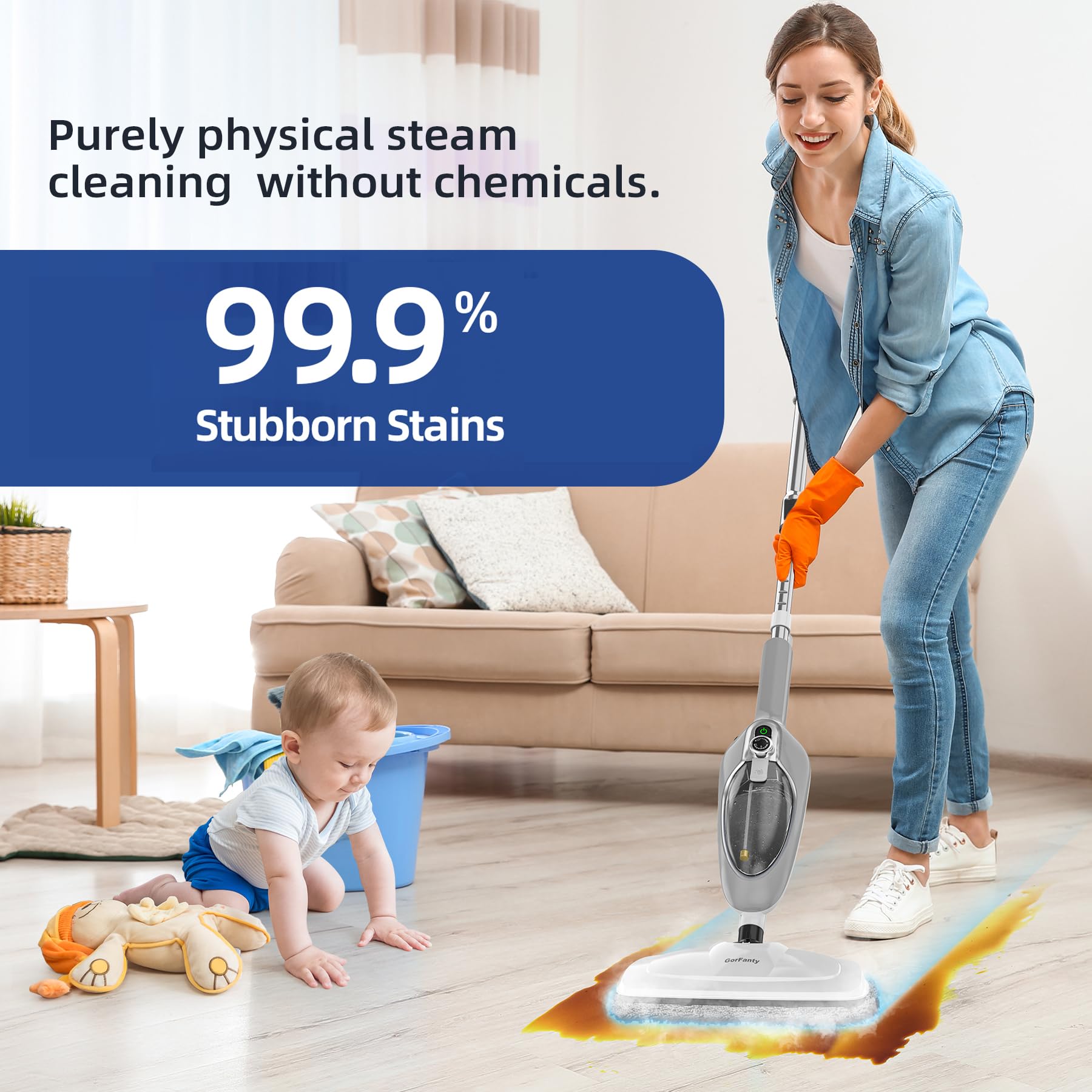 10-in-1 Multi-Purpose Handheld Steam Cleaner with 11 Accessories - Detachable Floor Steamer for Hardwood, Tile & Laminate Floors - Powerful Steam Mop for Carpets, Kitchens & Whole Home Cleaning