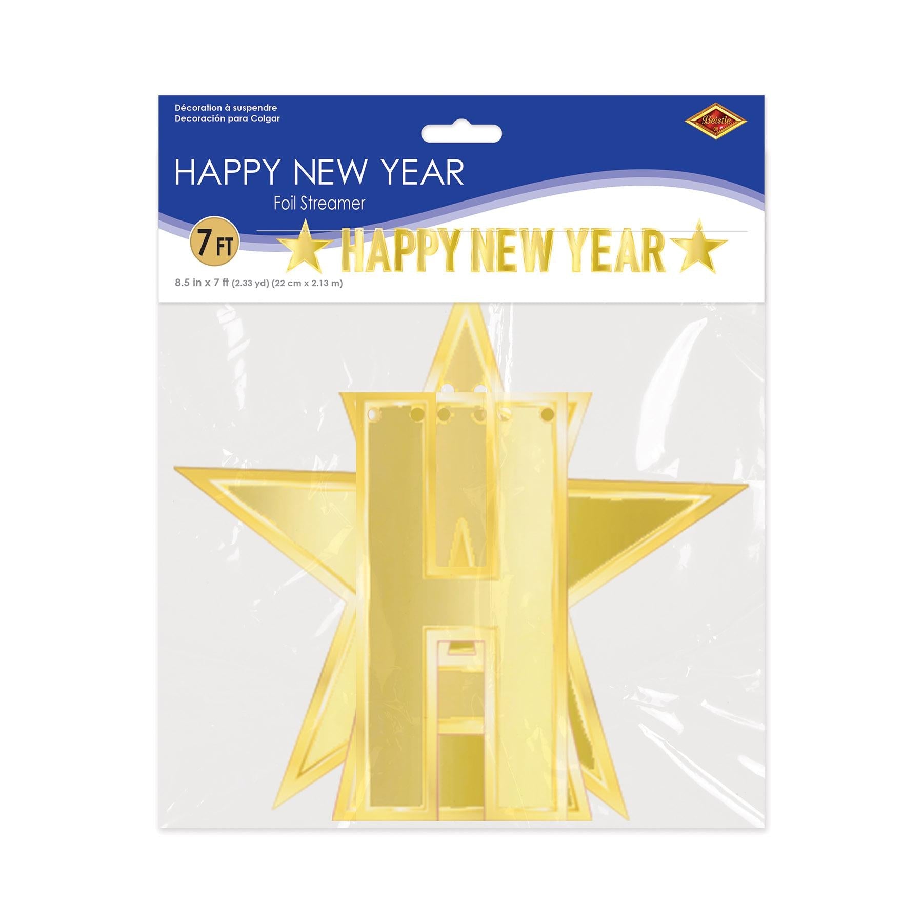 12 Pack Beistle Gold Foil Happy New Year Streamers - Party Decorations for New Year's Eve, Birthday Celebrations & Festive Events