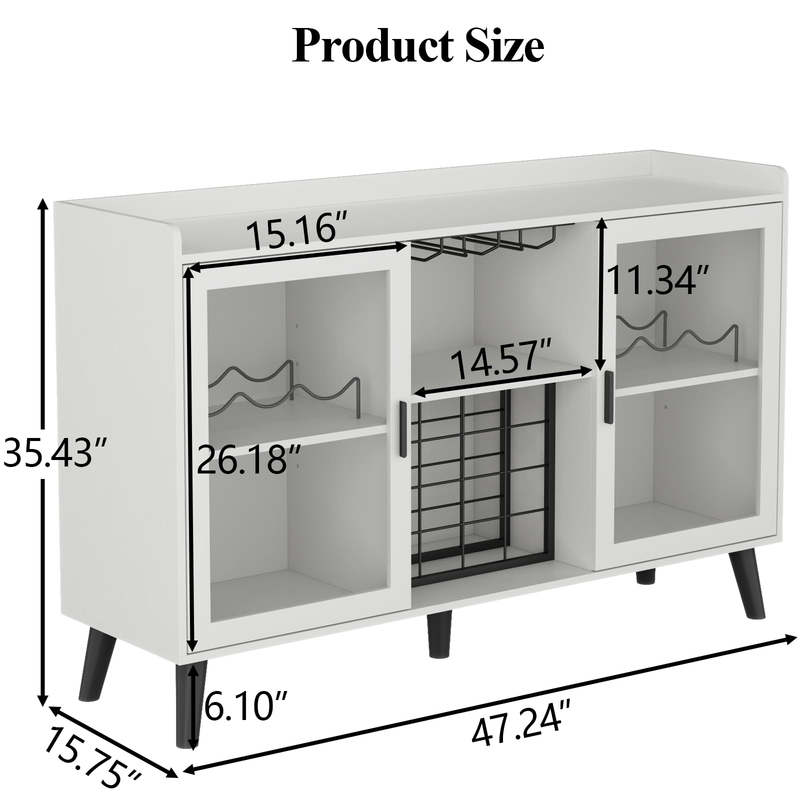 White Wine Bar Cabinet with LED Lighting - Freestanding Kitchen Buffet Sideboard with Glass Rack & Storage Shelves for Living Room, Dining Room - Perfect for Home Entertaining & Coffee Station Setup