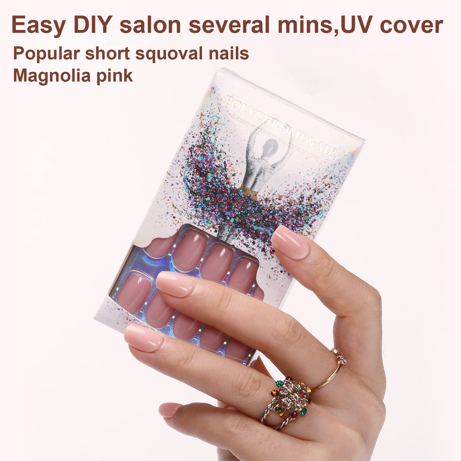 Short Squoval Press On Nails - Natural Fit ABS Fake Nails with Jelly Glue | Reusable Manicure False Nails for Women & Girls | UV Gel Glossy Cover | 15 Sizes 30PCS | Perfect for Parties, Weddings, and Everyday Wear