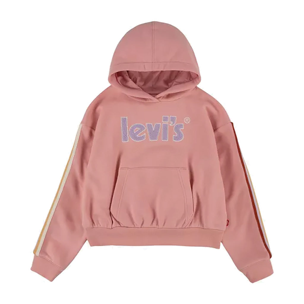 Levi's Girls' Taped Sleeve Pullover Hoodie - Soft Cotton Fleece Sweatshirt for School, Playdates & Outdoor Activities