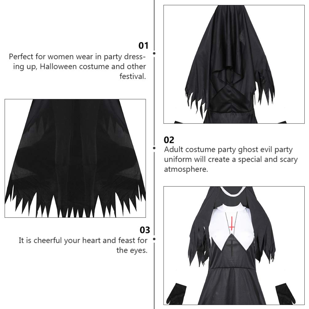 KESYOO Scary Nun Costume for Adults - Traditional Black Sister Robe Halloween Outfit & Cosplay Accessories | Perfect for Halloween Parties, Haunted Houses, and Themed Events