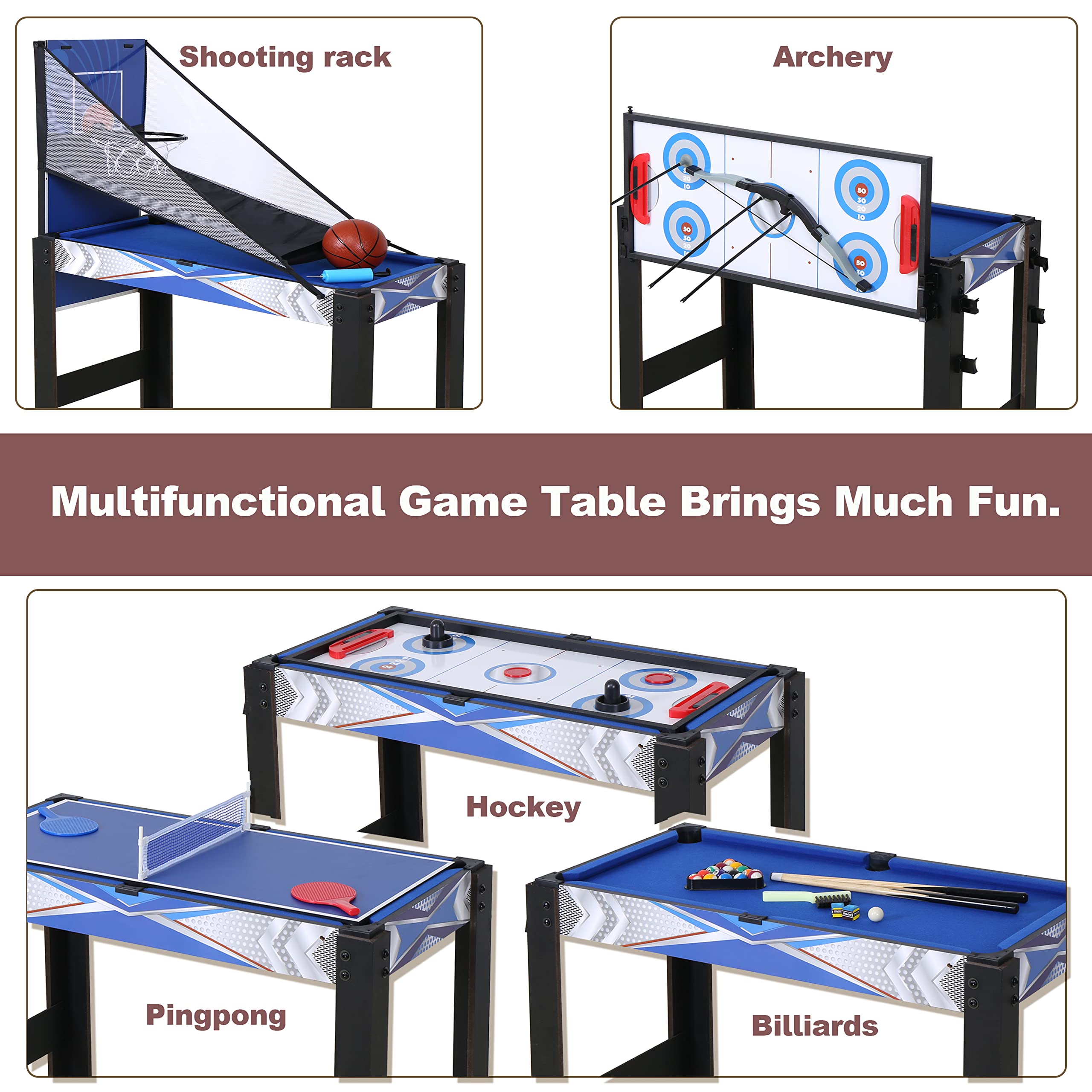 HLC 3ft 5-in-1 Multi Game Table Set - Foldable Pool, Hockey, Ping Pong, Basketball & Archery Combo for Indoor & Outdoor Family Fun