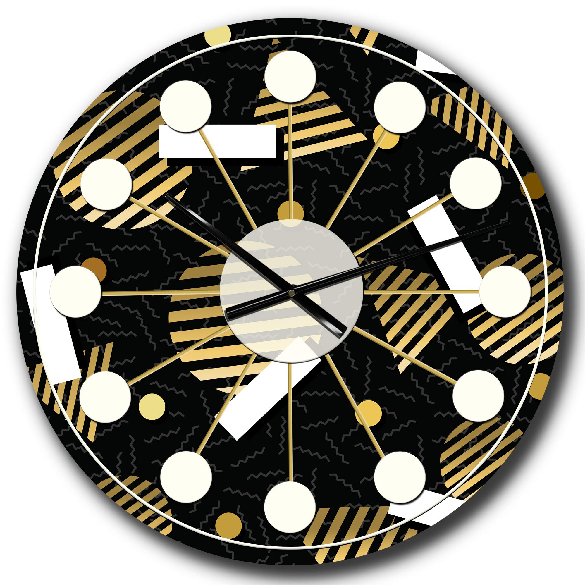 Designart Gold Retro Circular Pattern Mid-Century Modern Wall Clock - Round Metal Wall Art for Home, Living Room, Bedroom & Office Decor | Perfect for Vintage Style Interiors and Gift Giving