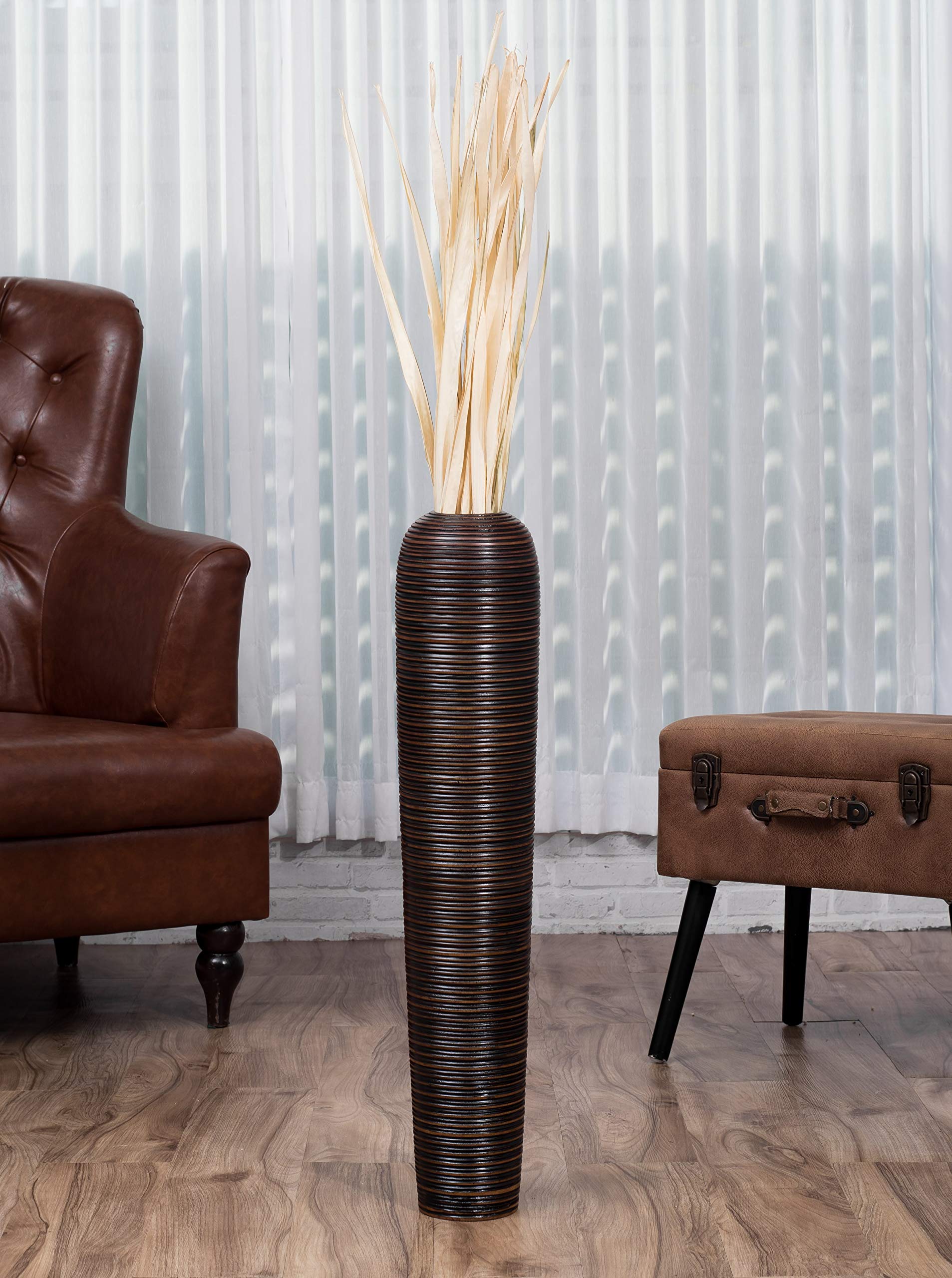 Leewadee 28-inch Large Brown Wooden Floor Vase - Farmhouse Home Decor for Flowers, Fake Plants & Pampas Grass | Perfect for Living Room, Entryway & Wedding Centerpieces