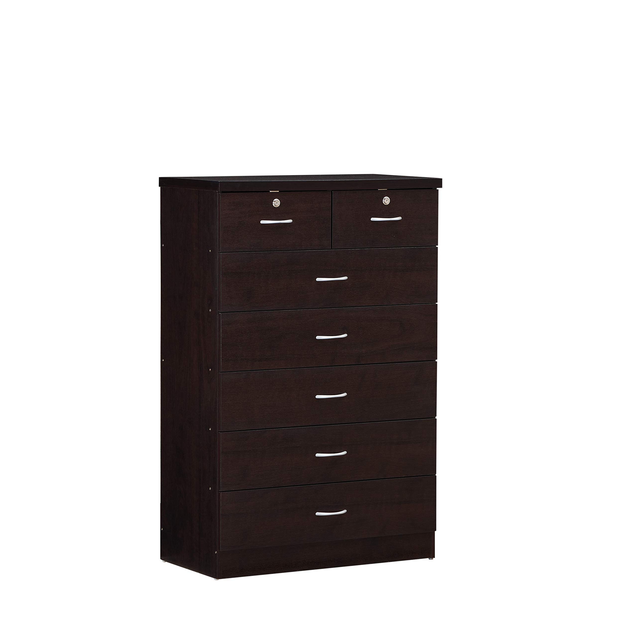 HODEDAH 7-Drawer Wooden Dresser for Bedroom - 31.5 Inch Wide Chest of Drawers with Locking Top Drawers - Chocolate Brown Storage Organizer for Clothes, Linens & Accessories - Perfect for Bedroom, Nursery or Closet Organization